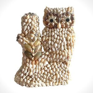 Vintage Handcrafted Encrusted Seashell Owl from the 1970s - Folk Art - OOAK